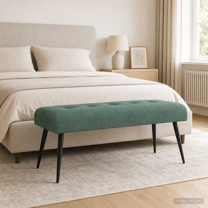 Bænk med knap tufting Havgrøn 110 x 40 x 46 cm Fløjl