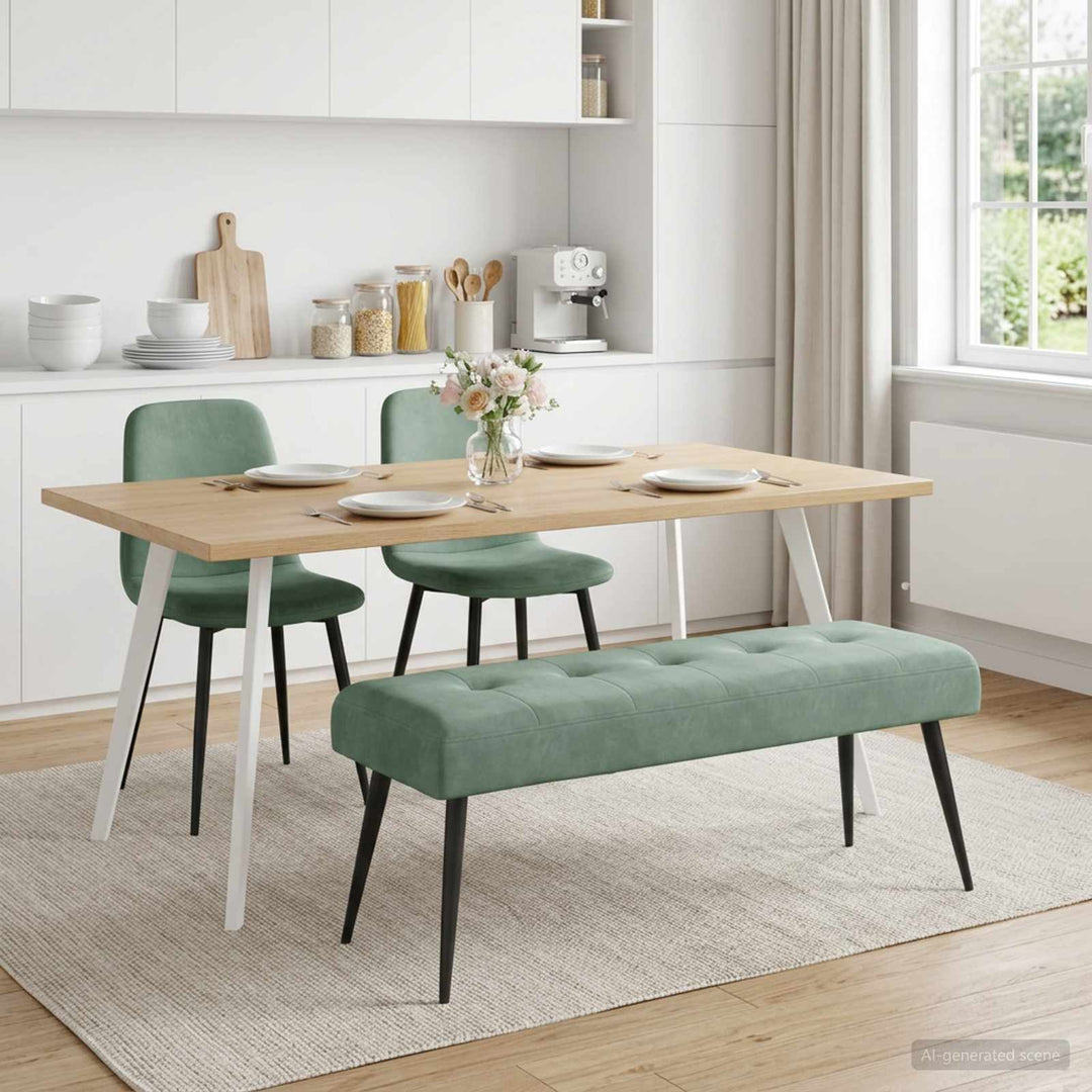 Bænk med knap tufting Havgrøn 110 x 40 x 46 cm Fløjl