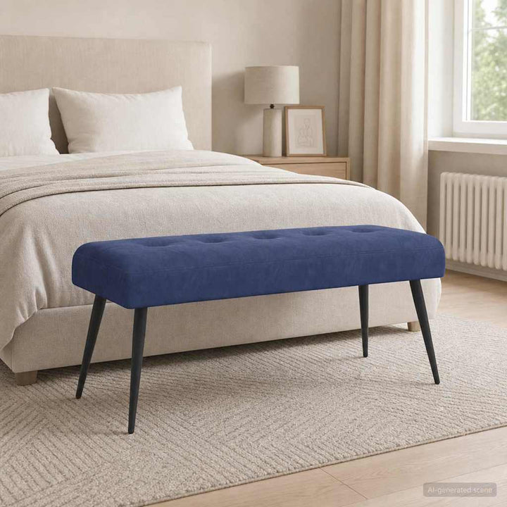 Bænk med knap tufting Politi blå 110 x 40 x 46 cm Velour