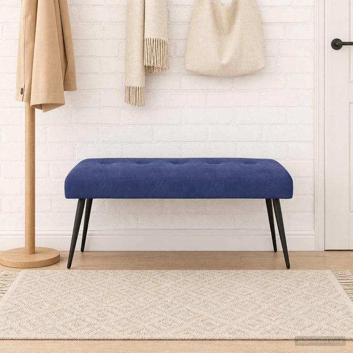 Bænk med knap tufting Politi blå 110 x 40 x 46 cm Fløjl