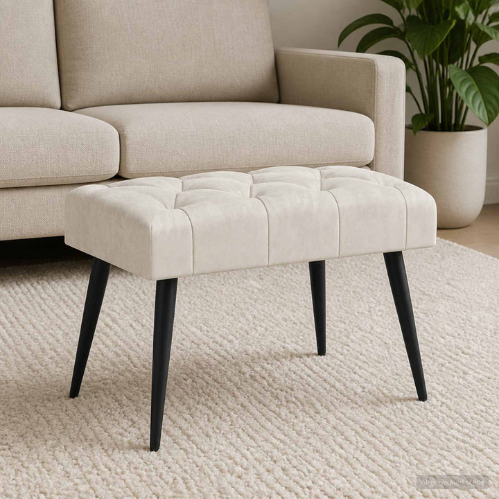 Bænk med knap tufting Cremefarvet 60 x 40 x 45 cm Fløjl