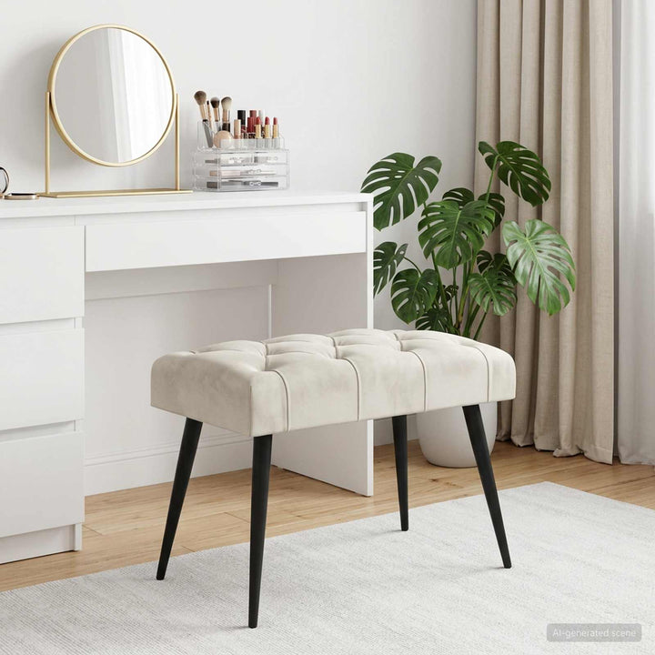 Bænk med knap tufting Cremefarvet 60 x 40 x 45 cm Fløjl