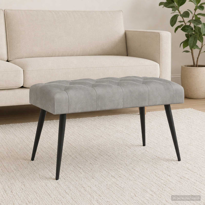 Bænk med knap tufting Lysegrå 80 x 40 x 46 cm Fløjl