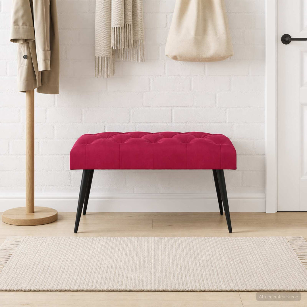 Bænk med knap tufting Vinrød 80 x 40 x 46 cm Fløjl