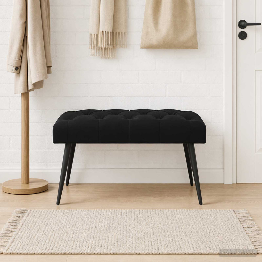 Bænk med knap tufting Sort 80 x 40 x 46 cm Fløjl