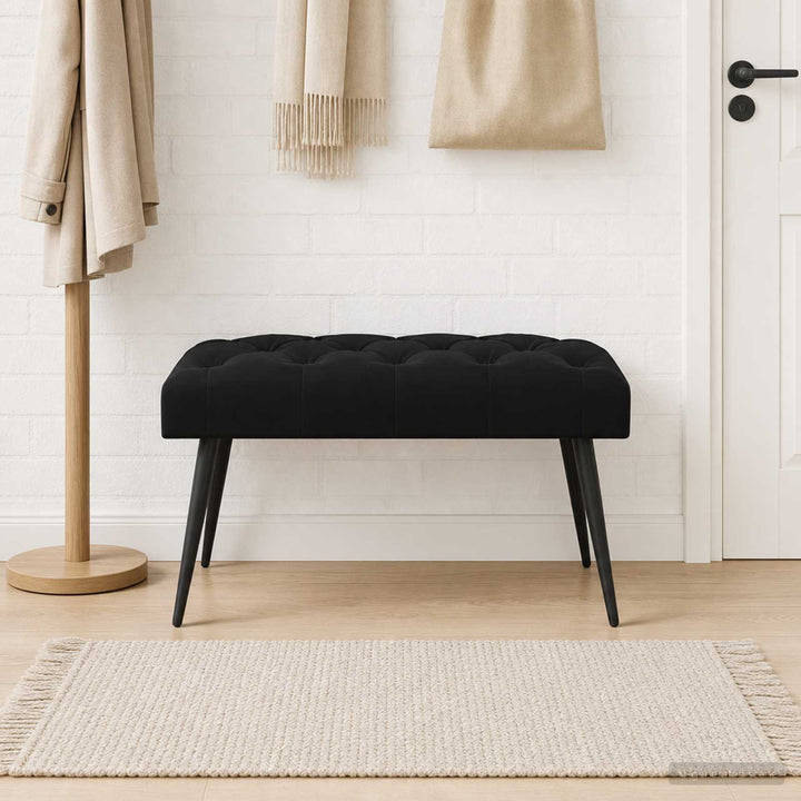 Bænk med knap tufting Sort 80 x 40 x 46 cm Fløjl