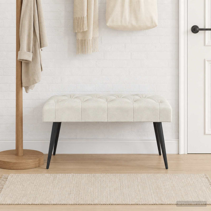 Bænk med knap tufting Cremefarvet 80 x 40 x 46 cm Fløjl