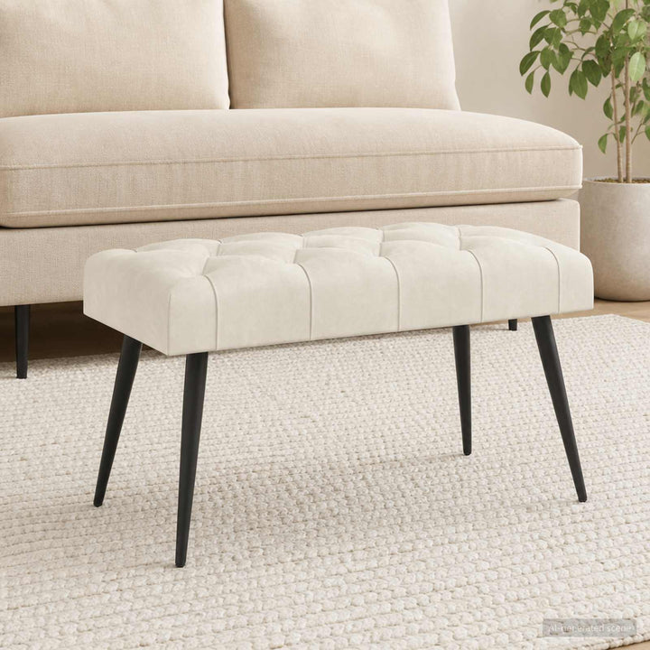 Bænk med knap tufting Cremefarvet 80 x 40 x 46 cm Fløjl