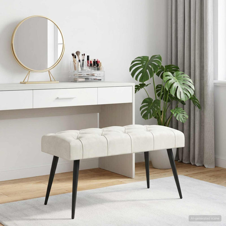 Bænk med knap tufting Cremefarvet 80 x 40 x 46 cm Fløjl