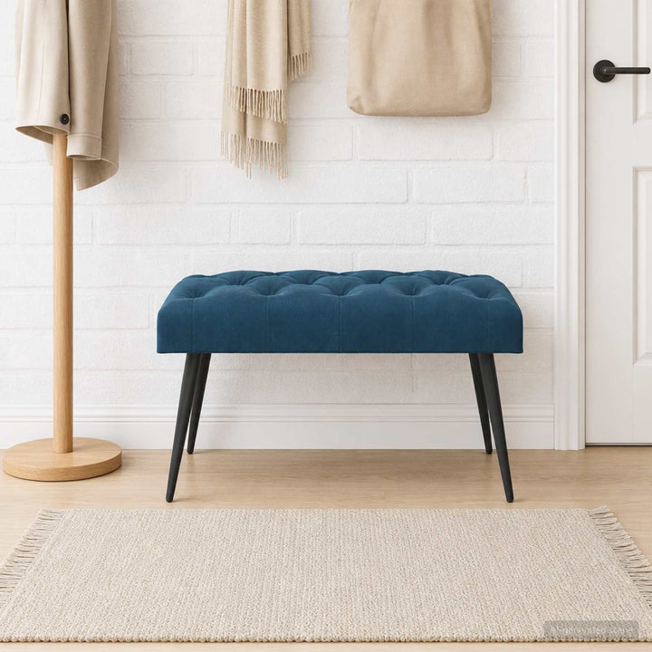 Bænk med knap tufting Blå 80 x 40 x 46 cm Fløjl
