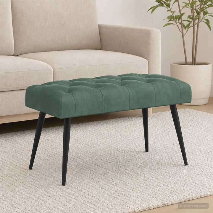 Bænk med knap tufting Havgrøn 80 x 40 x 46 cm Fløjl