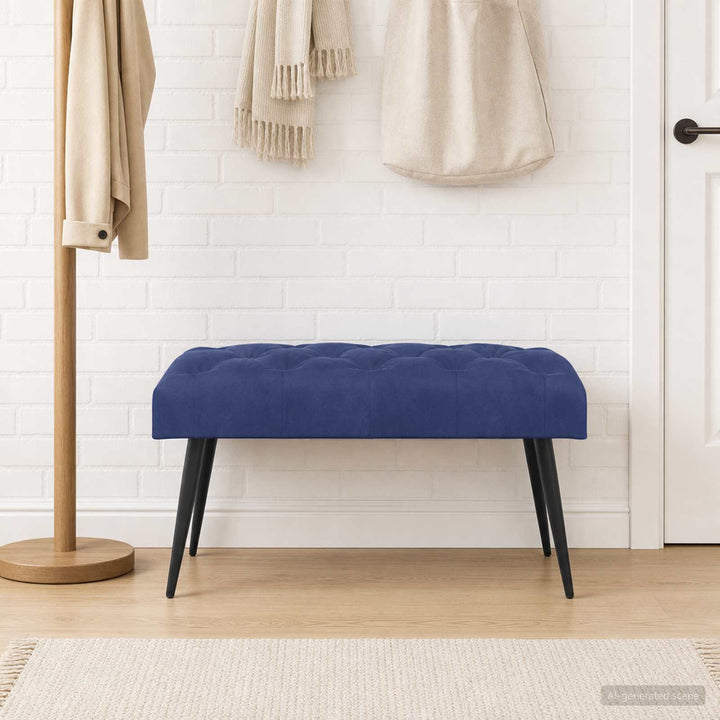 Bænk med knap tufting Politi blå 80 x 40 x 46 cm Fløjl