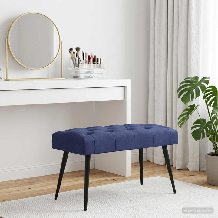 Bænk med knap tufting Politi blå 80 x 40 x 46 cm Fløjl
