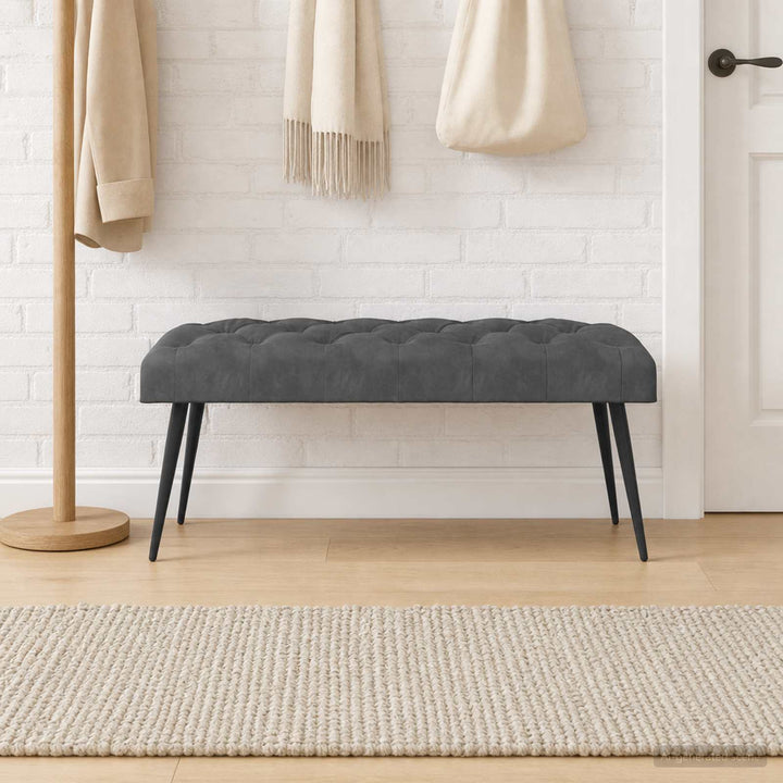 Bænk med knap tufting Mørkegrå 110 x 40 x 46 cm Fløjl
