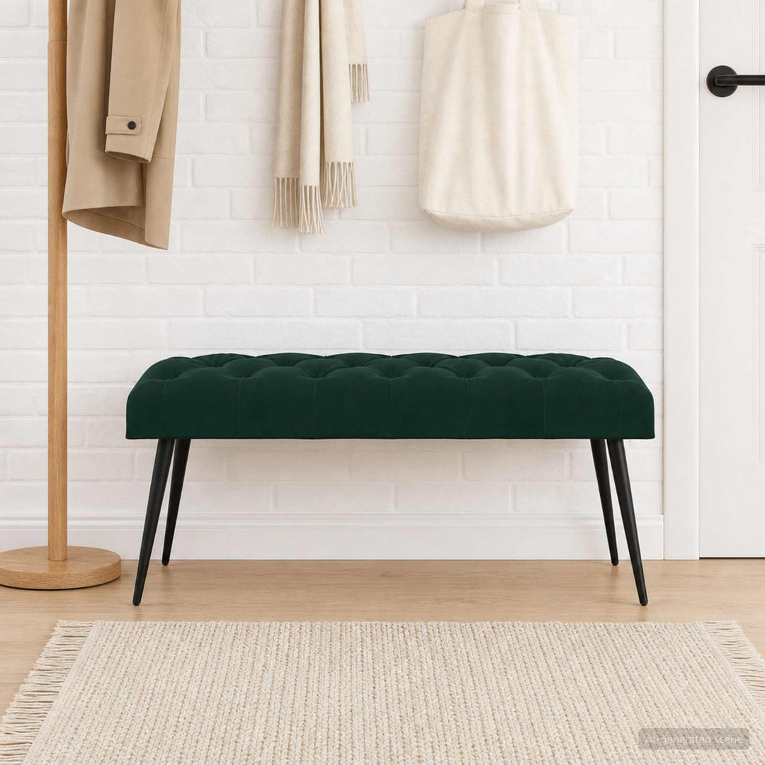 Bænk med knap tufting Mørkegrøn 110 x 40 x 46 cm Fløjl