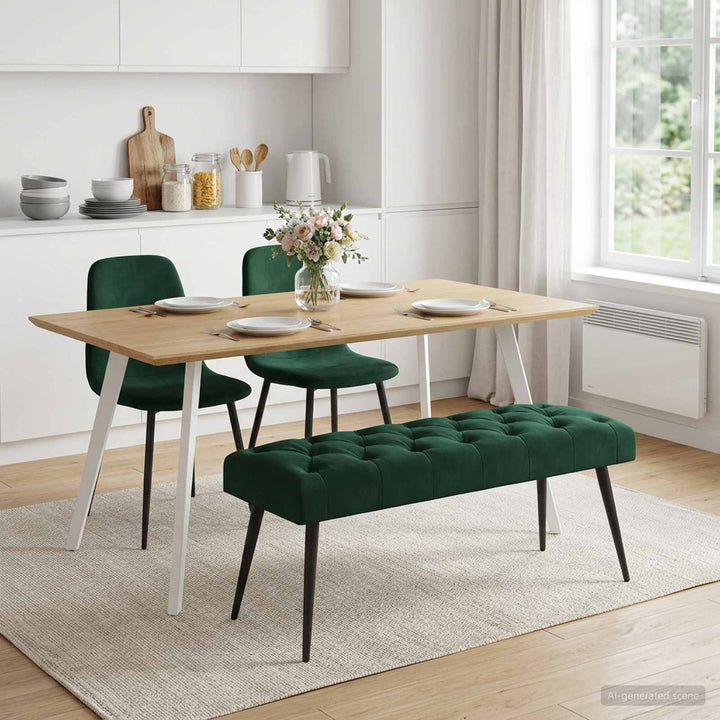 Bænk med knap tufting Mørkegrøn 110 x 40 x 46 cm Fløjl