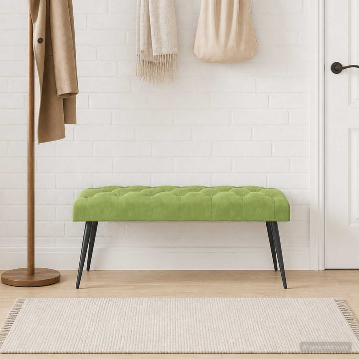 Bænk med knap tufting Lys grøn 110 x 40 x 46 cm Fløjl