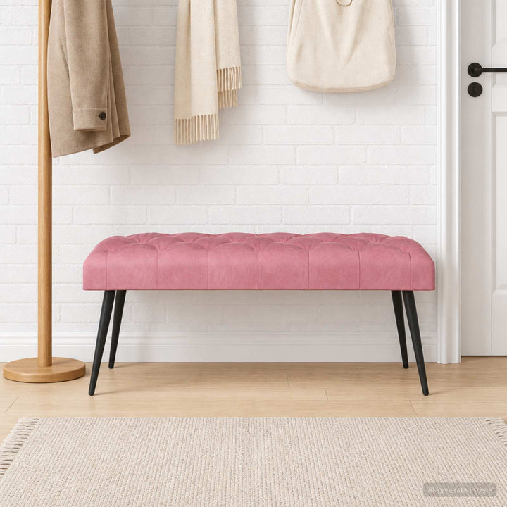 Bænk med knap tufting Lyserød 110 x 40 x 46 cm Fløjl