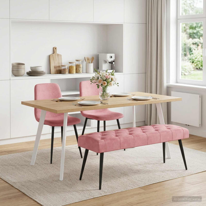 Bænk med knap tufting Lyserød 110 x 40 x 46 cm Fløjl