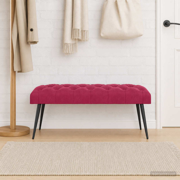 Bænk med knap tufting Vinrød 110 x 40 x 46 cm Fløjl
