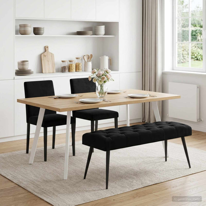Bænk med knap tufting Sort 110 x 40 x 46 cm Fløjl