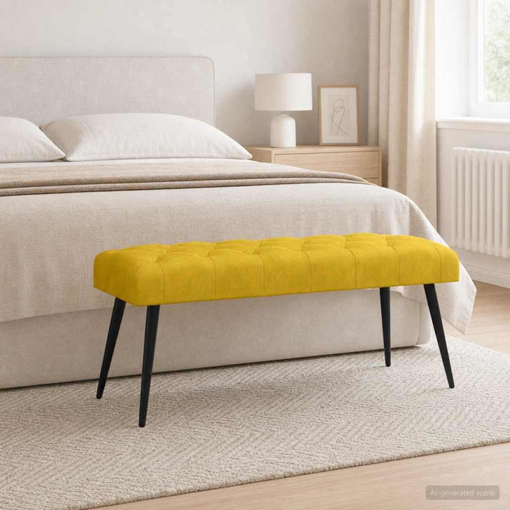 Bænk med knap tufting Gul 110 x 40 x 46 cm Fløjl
