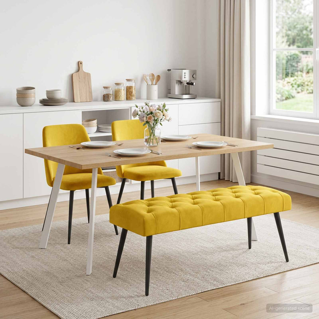 Bænk med knap tufting Gul 110 x 40 x 46 cm Fløjl