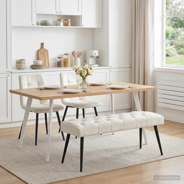 Bænk med knap tufting Cremefarvet 110 x 40 x 46 cm Fløjl