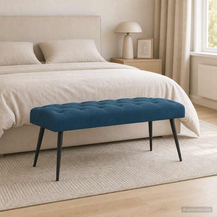 Bænk med knap tufting Blå 110 x 40 x 46 cm Fløjl