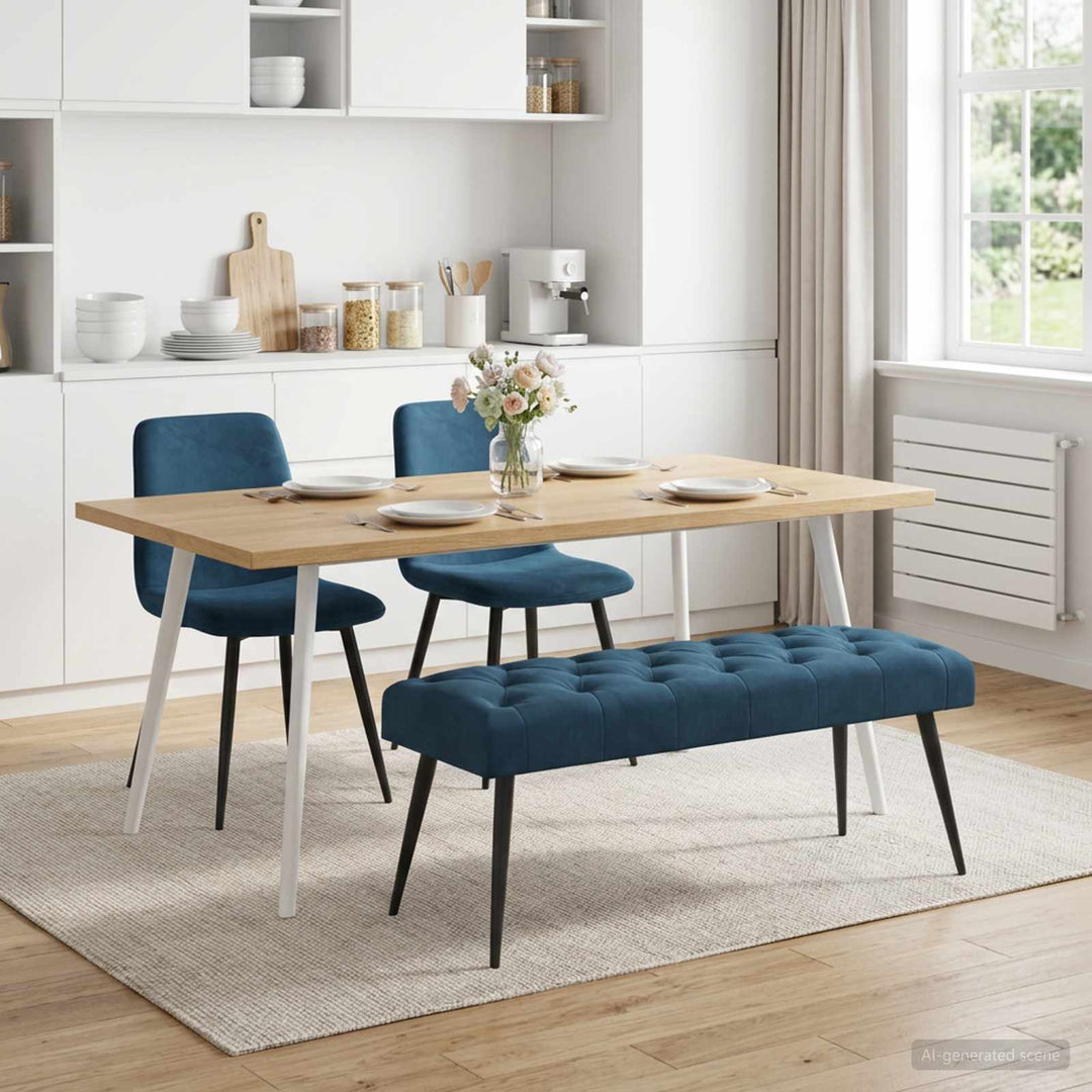 Bænk med knap tufting Blå 110 x 40 x 46 cm Fløjl