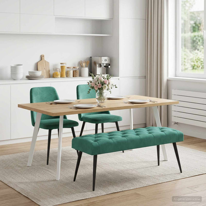 Bænk med knap tufting Turkis 110 x 40 x 46 cm Fløjl