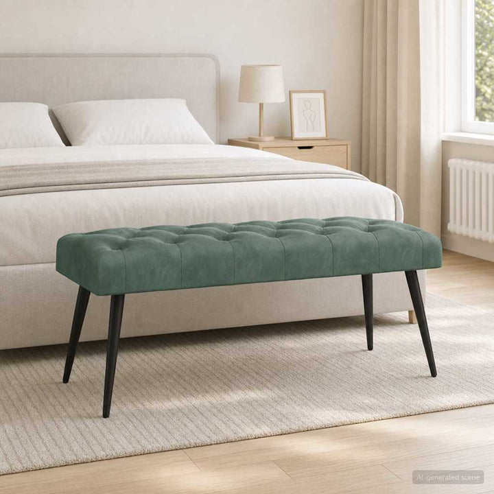 Bænk med knap tufting Havgrøn 110 x 40 x 46 cm Fløjl