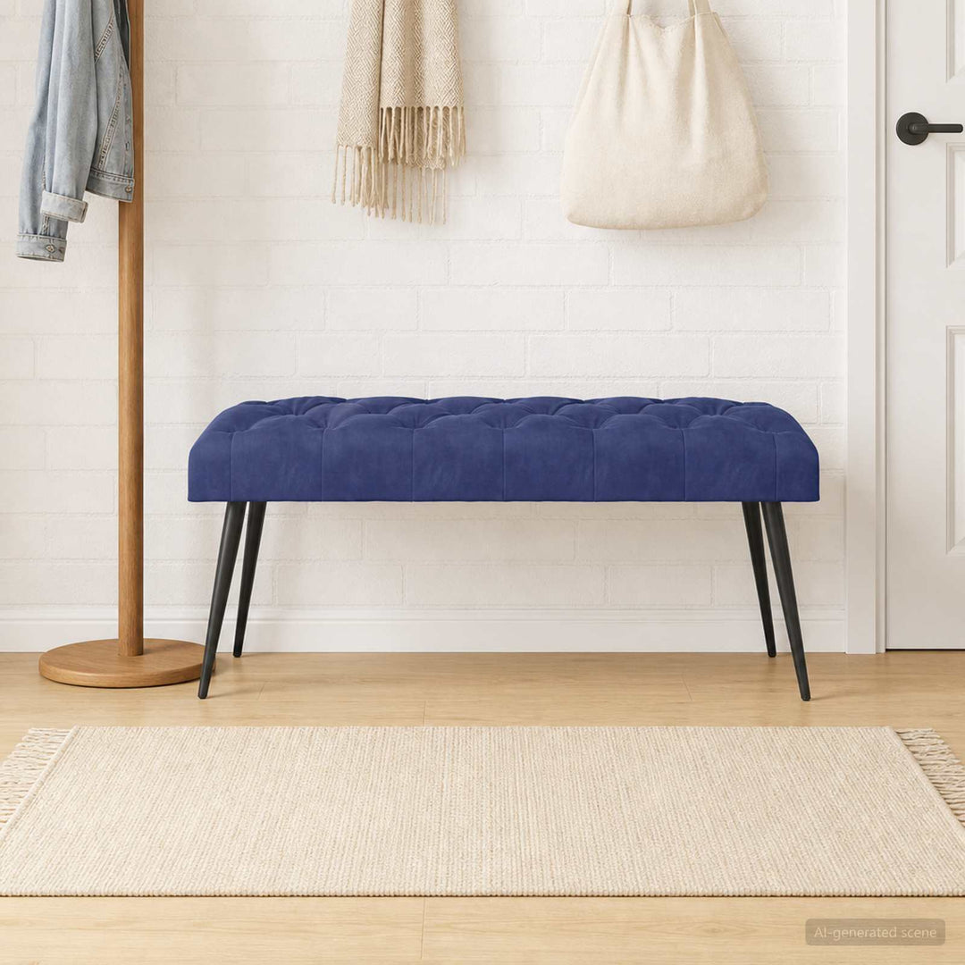 Bænk med knap tufting Politi blå 110 x 40 x 46 cm Fløjl