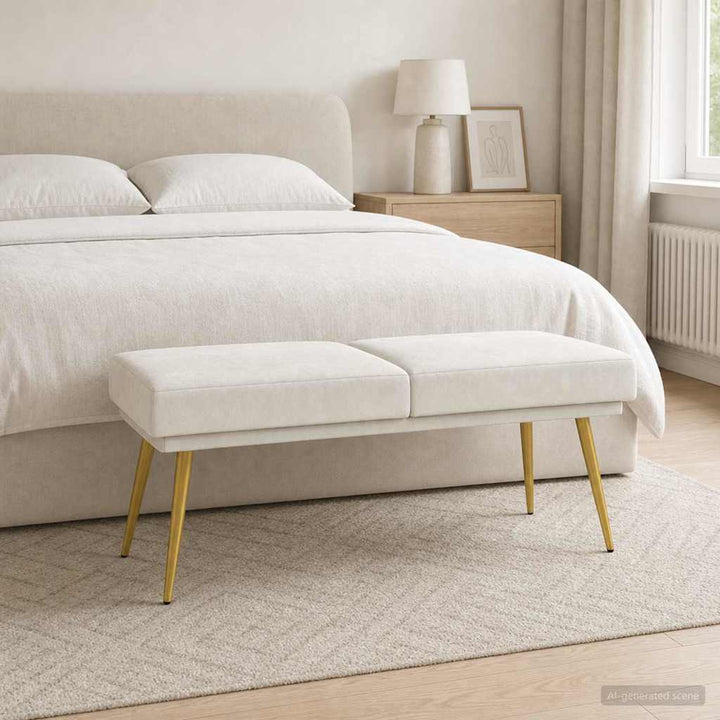 Dobbeltlagret bænk Cremefarvet 120 x 45 x 46 cm Fløjl