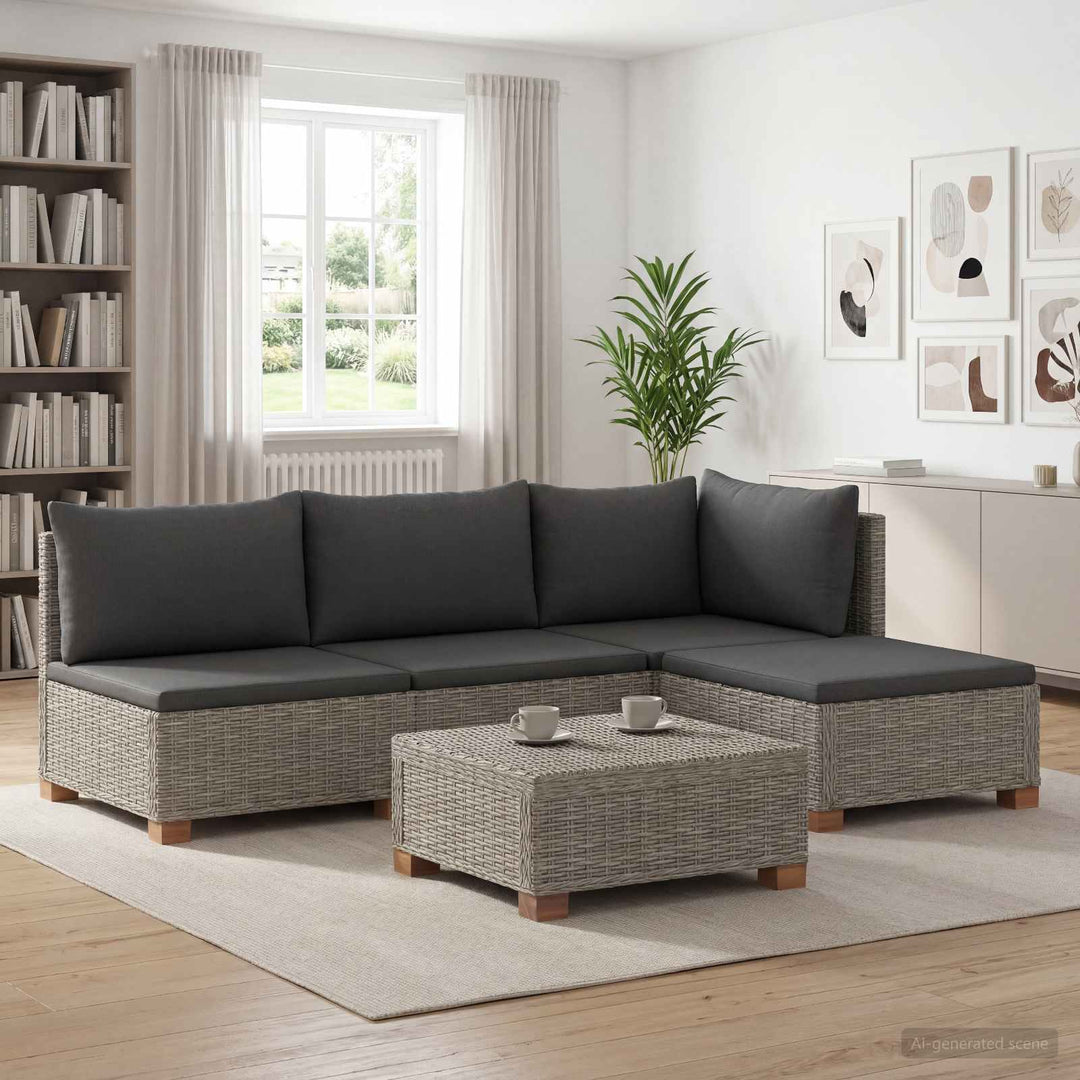 5 stk. Rattan Loungesæt med Puder GENDT Naturlig rattan