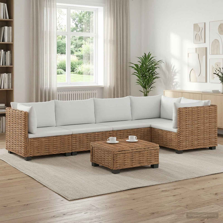 6 stk. Rattan Loungesæt med Puder GENDT Naturlig rattan