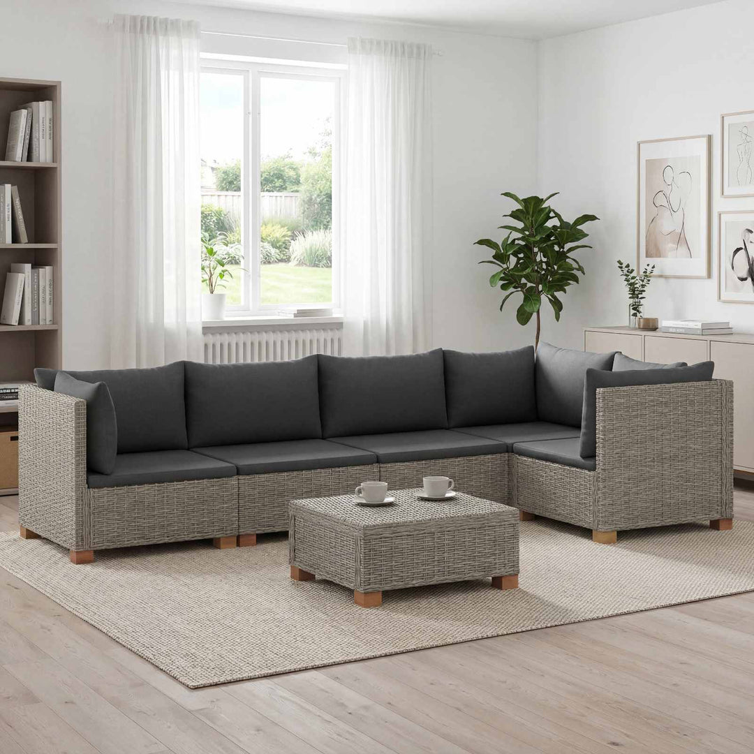 6 stk. Rattan Loungesæt med Puder GENDT Naturlig rattan