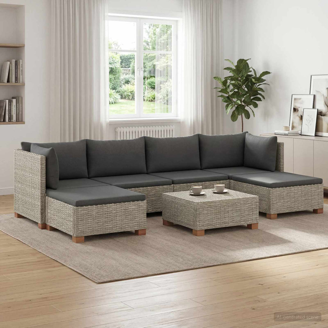 7 stk. Rattan Loungesæt med Puder GENDT Naturlig rattan