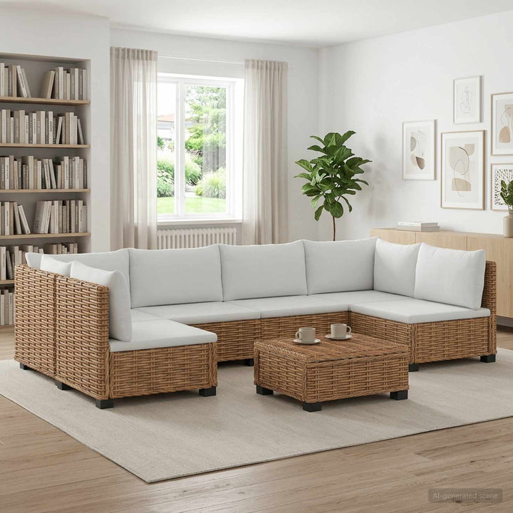 7 stk. Rattan Loungesæt med Puder GENDT Naturlig rattan