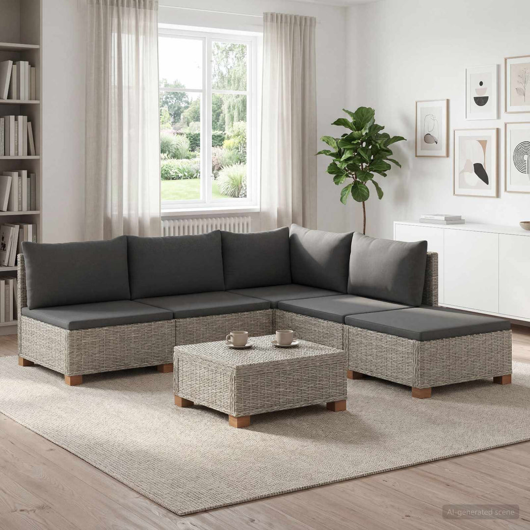 6 stk. Rattan Loungesæt med Puder GENDT Naturlig rattan