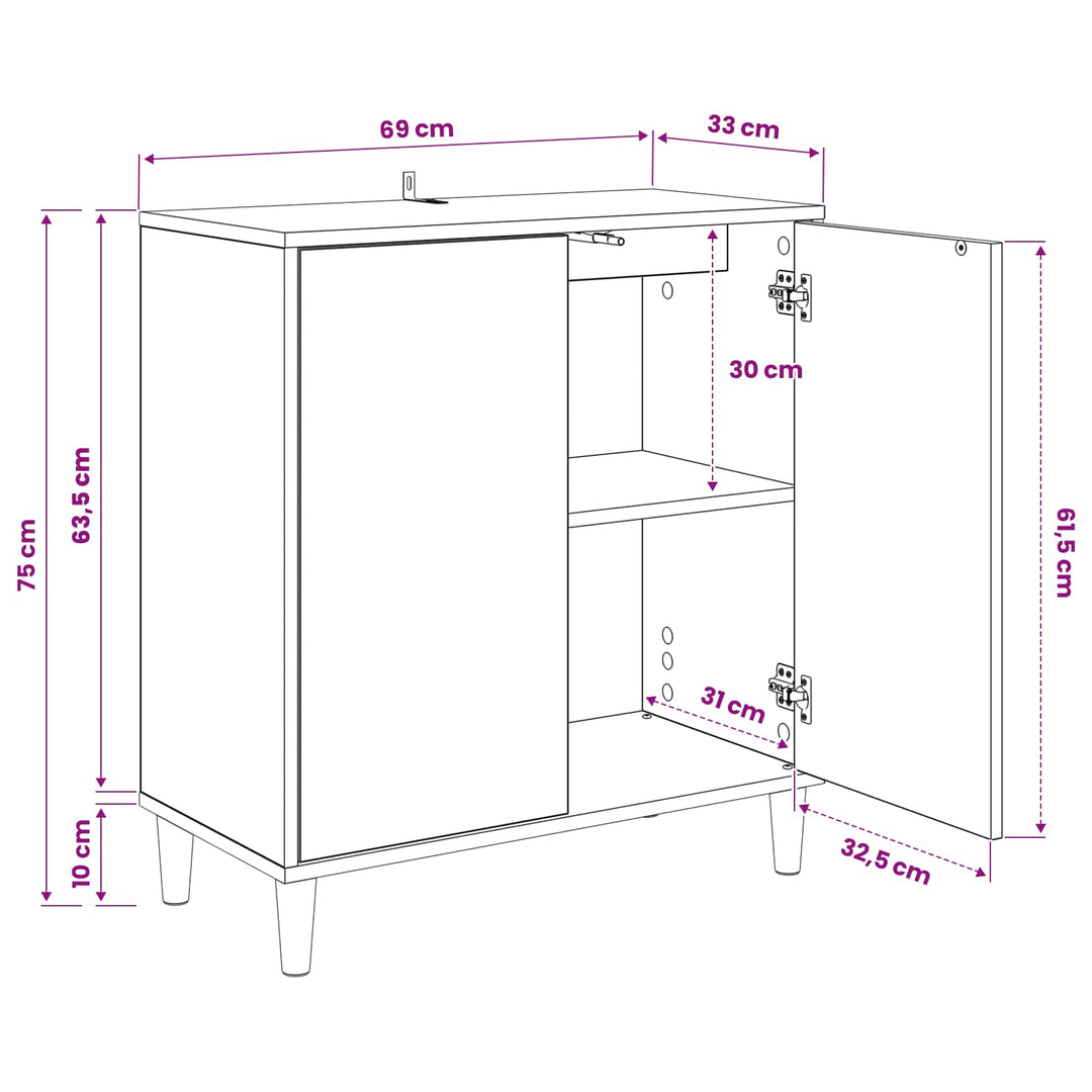 Sideboard GOTHA Sonoma-eg 69 x 33 x 75 cm Konstrueret træ