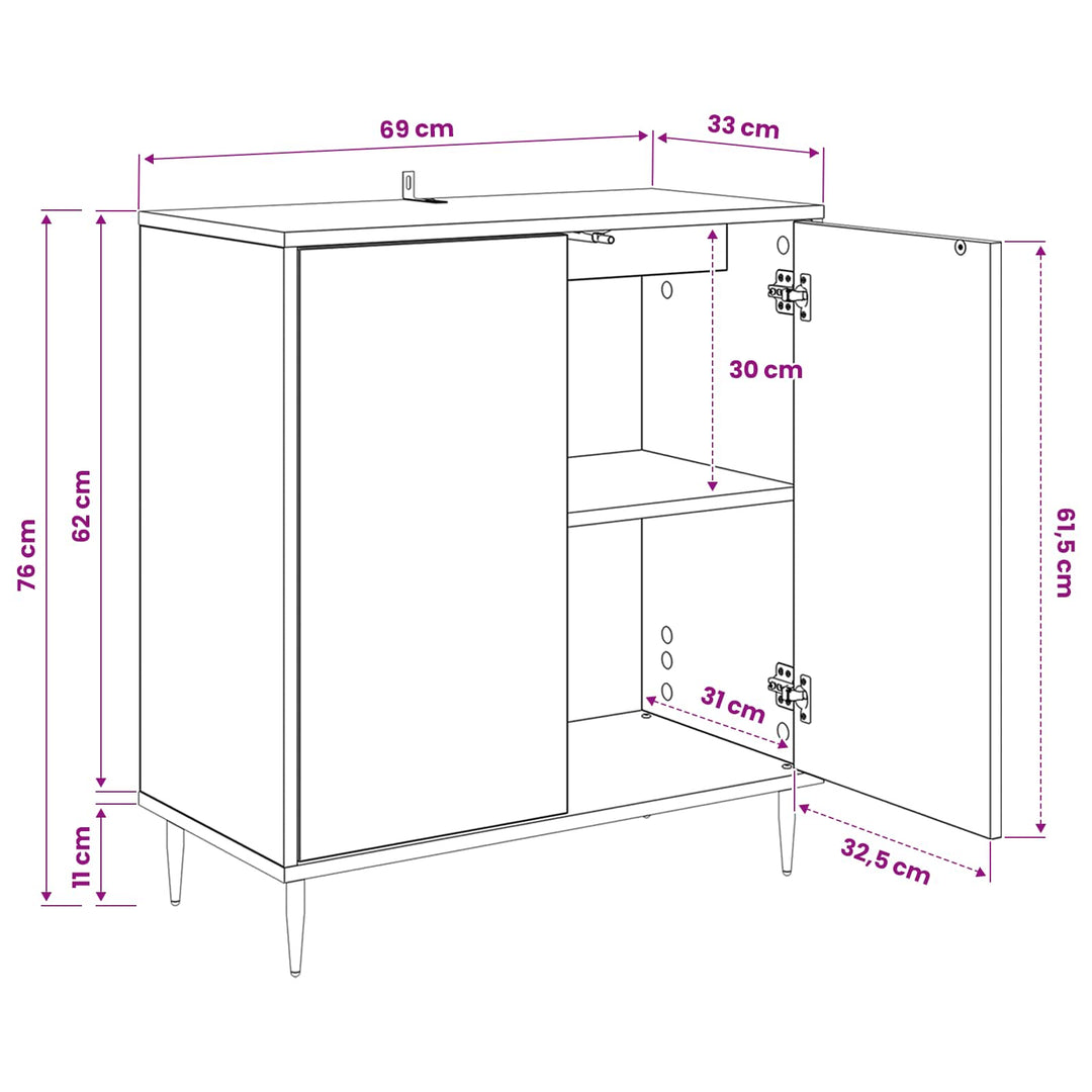 Sideboard BONN Sort eg 69 x 33 x 76 cm Konstrueret træ