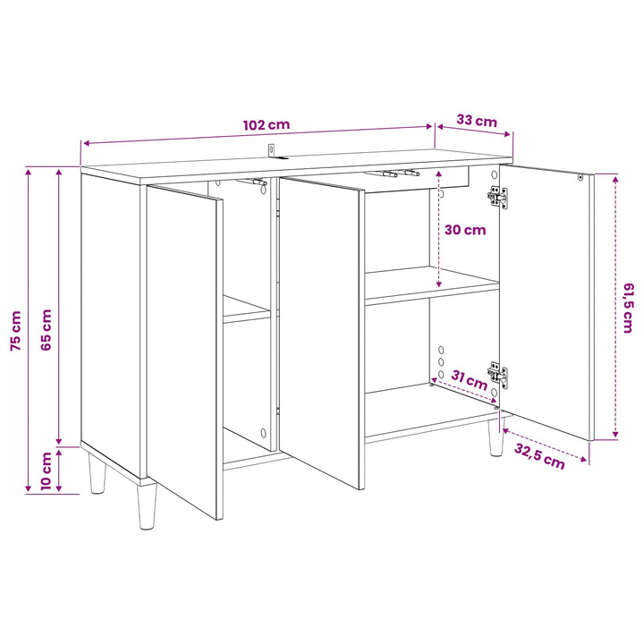 Sideboard RHENEN Sonoma-eg 102 x 33 x 75 cm Konstrueret træ