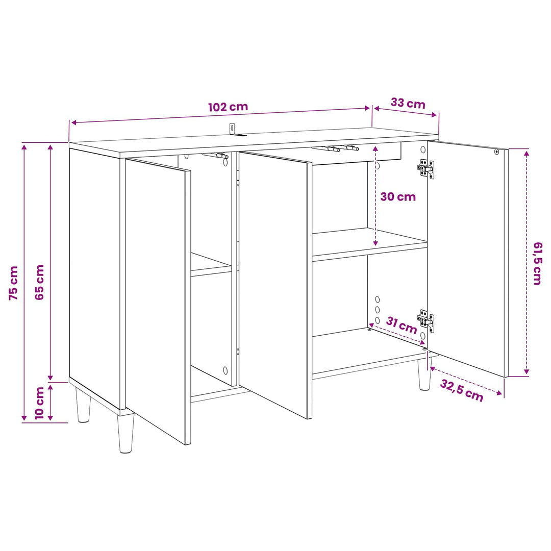 Sideboard BONN Sonoma-eg 102 x 33 x 75 cm Konstrueret træ