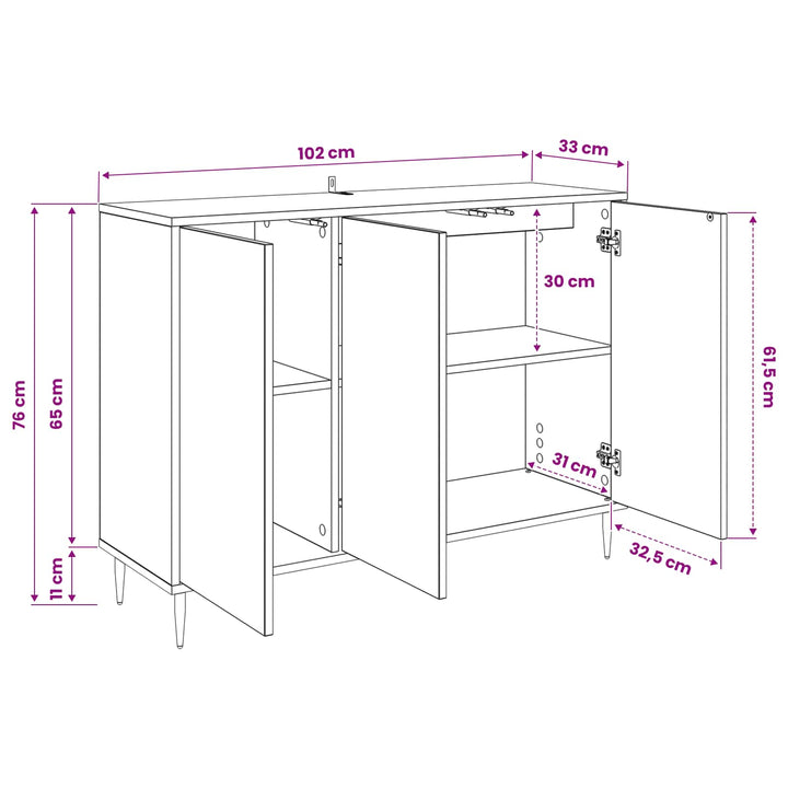 Sideboard ESSEN Sort eg 102 x 33 x 76 cm Konstrueret træ