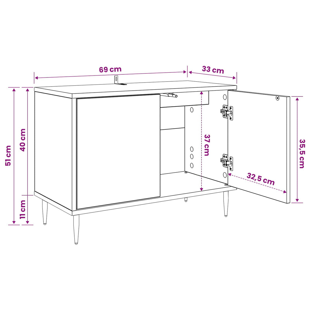 TV-skab WIJHE 69 x 33 x 50,5 cm Sort eg Konstrueret træ