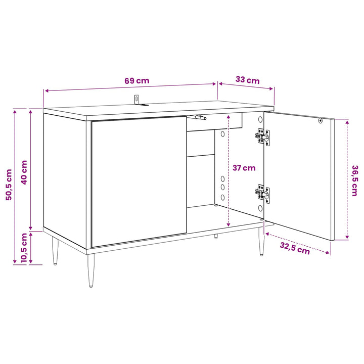 TV-skab MAINZ 69 x 33 x 50,5 cm Sort eg Konstrueret træ