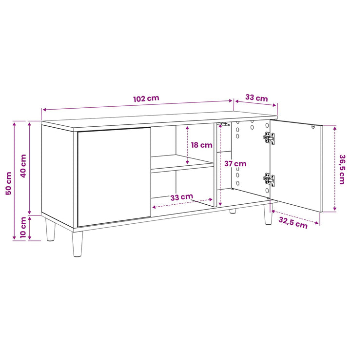 TV-skab AACHEN 102 x 33 x 50 cm Sonoma-eg Konstrueret træ