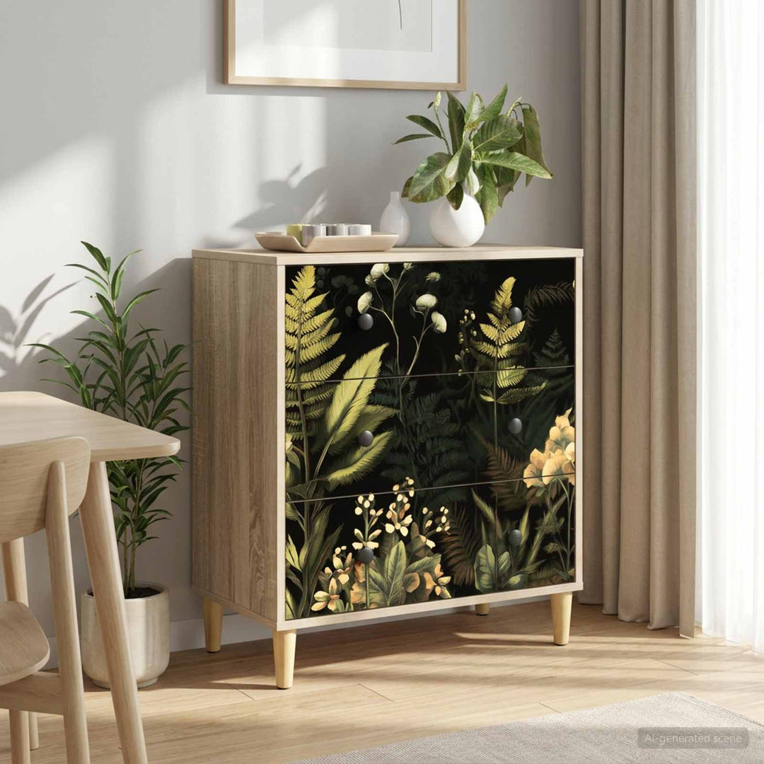 Skuffeskab RHENEN Tropisk jungleprint 66 x 36,5 x 75 cm