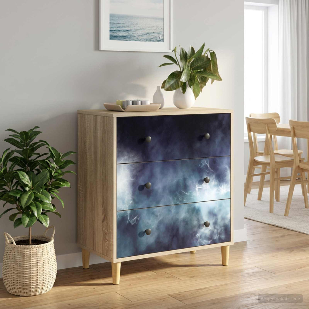 Skuffeskab RAALTE Blå marmorprint 66 x 36,5 x 75 cm Sonoma-eg